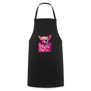 Pink Chihuahua | Rosa Handtasche Welpe Girlie - Kochschürze - Schwarz - Vorne - AI Model Male 185 dark (185cm)