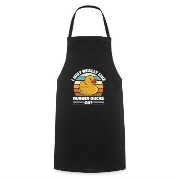 I Just Really Like Rubber Ducks Ok Retro Duckling - Cooking Apron - black - Front - AI Model Male 185 dark (185cm)