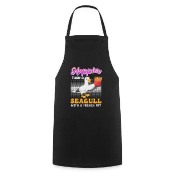 Happier than a Seagull with a French Fry Seagulls - Cooking Apron - black - Front - AI Model Male 185 dark (185cm)