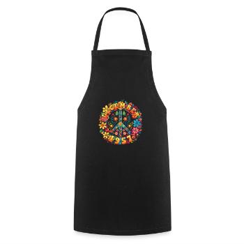 Flower Power Hippie Birthday - Décembre 1957 - Tablier de cuisine - noir - Devant - AI Model Male 185 dark (185cm)