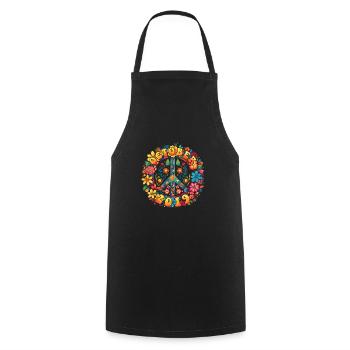 Anniversaire de Flower Power Hippie - Octobre 2019 - Tablier de cuisine - noir - Devant - AI Model Male 185 dark (185cm)