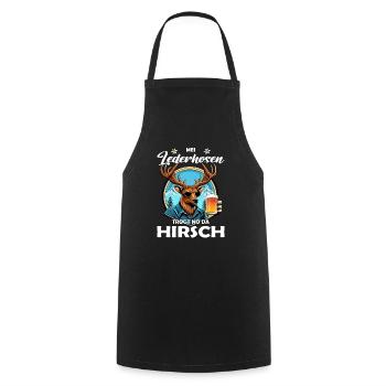 Mei Lederhosn trogt no da Hirsch Trachten - Kochschürze - Schwarz - Vorne - AI Model Male 185 dark (185cm)