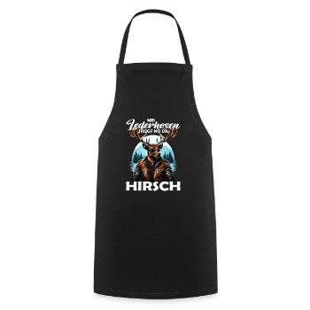Mei Lederhosn trogt no da Hirsch Trachten - Kochschürze - Schwarz - Vorne - AI Model Male 185 dark (185cm)
