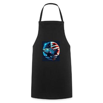 L’Amérique pêche sous la Lune avec le drapeau américain - Tablier de cuisine - noir - Devant - AI Model Male 185 dark (185cm)