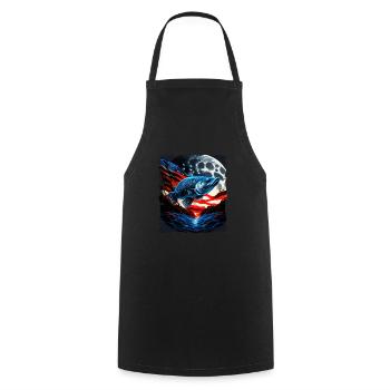 L’Amérique pêche sous la Lune avec le drapeau américain - Tablier de cuisine - noir - Devant - AI Model Male 185 dark (185cm)