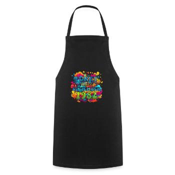 Funky Birthday: September 1982 - Psychadelic - Cooking Apron - black - Front - AI Model Male 185 dark (185cm)
