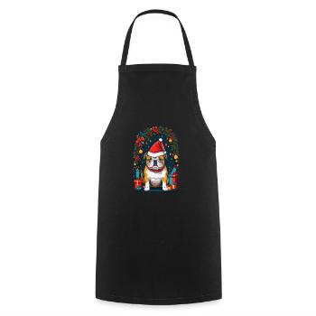 Drôle de bouledogue avec chapeau de Père Noël - Tablier de cuisine - noir - Devant - AI Model Male 185 dark (185cm)