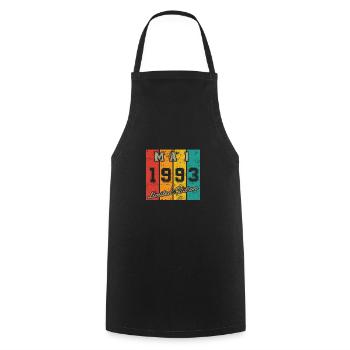 Date de naissance : Mai 1993 - Édition limitée rétro - Tablier de cuisine - noir - Devant - AI Model Male 185 dark (185cm)