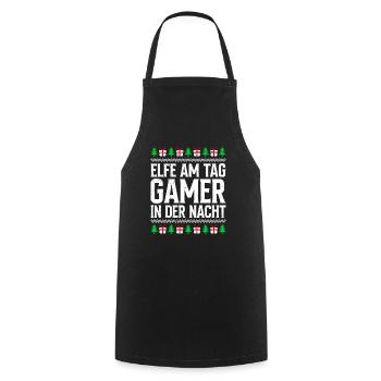 Elfe am Tag Gamer in der Nacht Weihnachten - Kochschürze - Schwarz - Vorne - AI Model Male 185 dark (185cm)