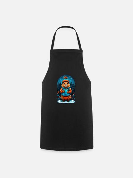 Marmotte avec chapeau d’hiver Marmotte heureuse - Tablier de cuisine - noir