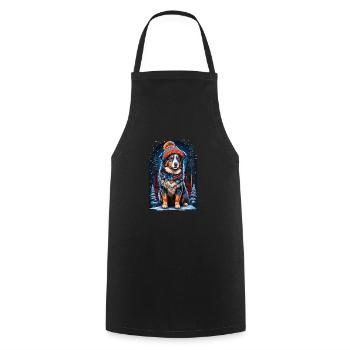 Australian Shepherd with Winter Hat Happy - Cooking Apron - black - Front - AI Model Male 185 dark (185cm)