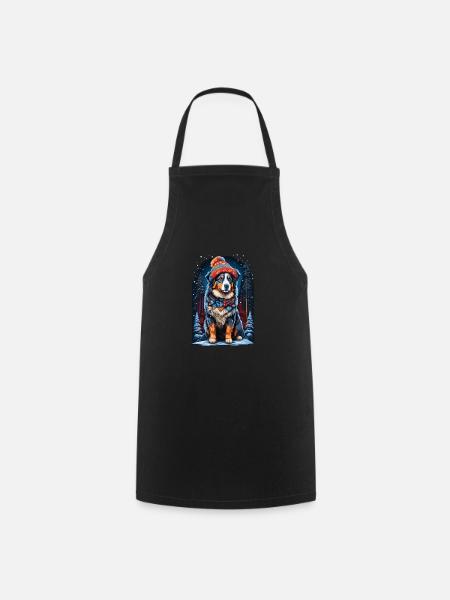 Berger australien avec chapeau d’hiver Happy - Tablier de cuisine - noir