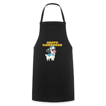 Happy Llamakkah Hanukkah Jewish Chrismukkah Llama - Cooking Apron - black - Front - AI Model Male 185 dark (185cm)