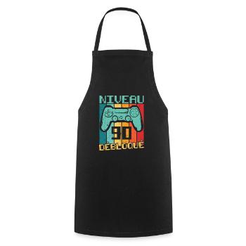 Niveau 90 débloqué Cadeau 90 ans Anniversaire - Tablier de cuisine - noir - Devant - AI Model Male 185 dark (185cm)