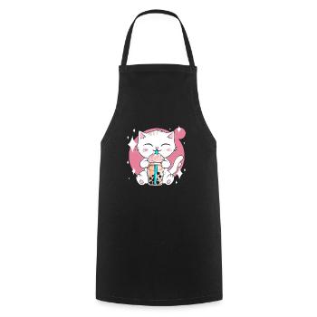 Kawaii Bubble Tea Cat Boba Milk - Cooking Apron - black - Front - AI Model Male 185 dark (185cm)
