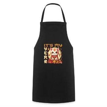 Joyeux Nouvel An Chinois 2024 Chat Porte-bonheur Matching - Tablier de cuisine - noir - Devant - AI Model Male 185 dark (185cm)
