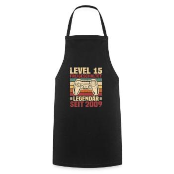 Level 15 freigeschaltet legendär seit 2009 - Kochschürze - Schwarz - Vorne - AI Model Male 185 dark (185cm)