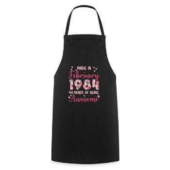 February 1984 40th Anniversary Gift for Wife - Cooking Apron - black - Front - AI Model Male 185 dark (185cm)