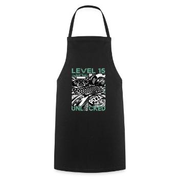 Birthday Level 15 Unlocked Gaming & Gaming - Cooking Apron - black - Front - AI Model Male 185 dark (185cm)