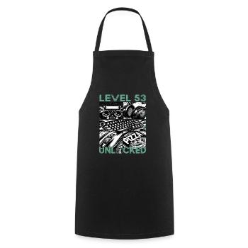 Birthday Level 53 Unlocked Gaming & Gamers - Cooking Apron - black - Front - AI Model Male 185 dark (185cm)