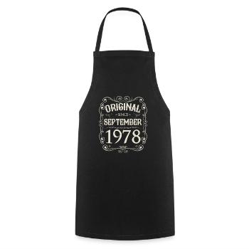 Vintage - Original depuis septembre 1978 Anniversaire - Tablier de cuisine - noir - Devant - AI Model Male 185 dark (185cm)