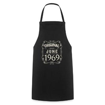 Vintage - Original depuis juin 1969 Anniversaire - Tablier de cuisine - noir - Devant - AI Model Male 185 dark (185cm)