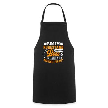 Funny Pension Mrs. Bossin Retirement - Cooking Apron - black - Front - AI Model Male 185 dark (185cm)