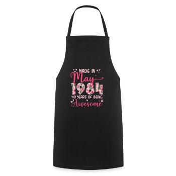 May 1984 40th Anniversary Gift for Wife - Cooking Apron - black - Front - AI Model Male 185 dark (185cm)