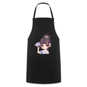 Fille d’anime avec ventilateur - Tablier de cuisine - noir - Devant - AI Model Male 185 dark (185cm)