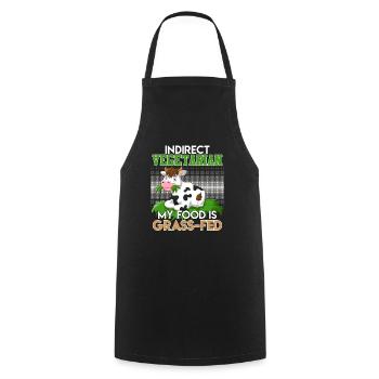 Anti Vegan INDIRECT VEGETARIAN MY FOOD GRASS-FED - Cooking Apron - black - Front - AI Model Male 185 dark (185cm)