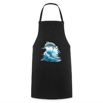 Dolphin Ocean Jump Sea - Cooking Apron - black - Front - AI Model Male 185 dark (185cm)