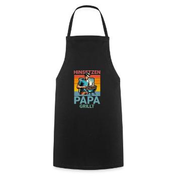 Sit Down Dad Grills BBQ Saying - Cooking Apron - black - Front - AI Model Male 185 dark (185cm)