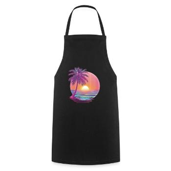 Océan Palmiers Vintage Rétro Coucher de soleil - Tablier de cuisine - noir - Devant - AI Model Male 185 dark (185cm)