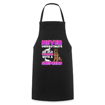 Dogs Granny NEVER UNDERESTIMATE AN OLD WOMAN GERMAN - Cooking Apron - black - Front - AI Model Male 185 dark (185cm)