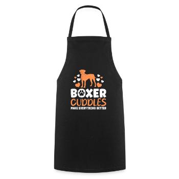 Dog owner CUDDLING WITH A BOXER Sweet - Cooking Apron - black - Front - AI Model Male 185 dark (185cm)