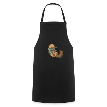 Platypus in winter with coffee - Cooking Apron - black - Front - AI Model Male 185 dark (185cm)