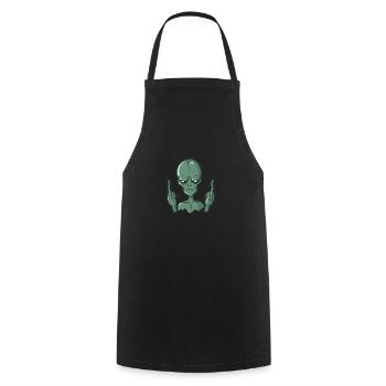 Alien shows middle finger - Cooking Apron - black - Front - AI Model Male 185 dark (185cm)
