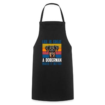 Doberman Dog Owner LIFE IS GREAT A DOBERMAN - Cooking Apron - black - Front - AI Model Male 185 dark (185cm)