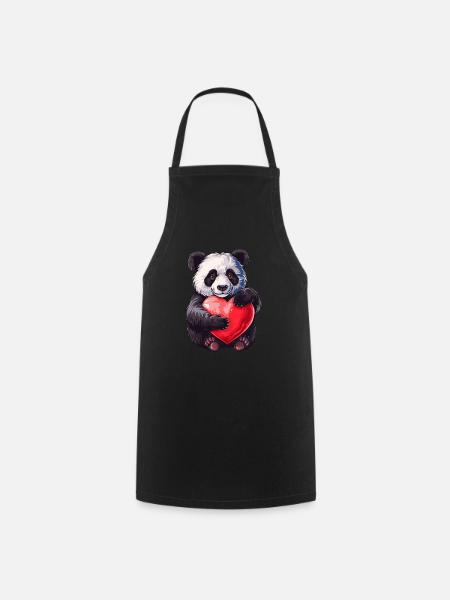 Adorable Panda Holding Heart Illustration - Forklæde - sort