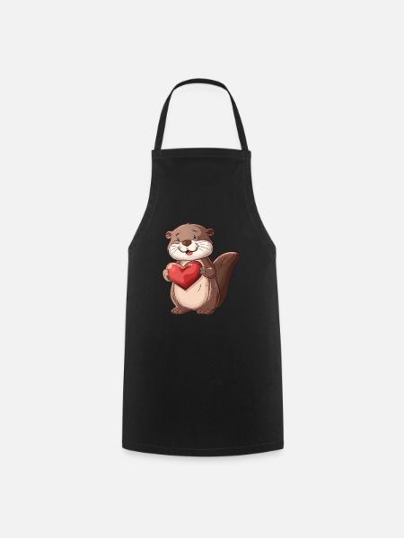 Adorable Otter Holding a Heart - Cute Animal - Kochschürze - Schwarz