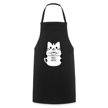 Mais le premier café mignon chat tenant une tasse à café - Tablier de cuisine - noir - Devant - AI Model Male 185 dark (185cm)