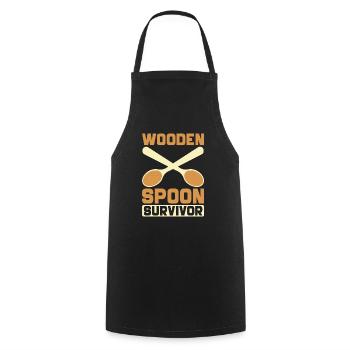 Wooden Spoon Survivor Lustig Retro Design - Kochschürze - Schwarz - Vorne - AI Model Male 185 dark (185cm)