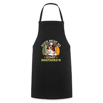 Australian Shepherd GUCK NICHT SO SONST SHEPHERD'S - Kochschürze - Schwarz - Vorne - AI Model Male 185 dark (185cm)