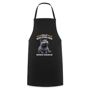 British Shorthair PROUD OWNER OF A BRITISH - Cooking Apron - black - Front - AI Model Male 185 dark (185cm)