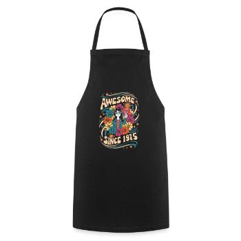Vintage 1975 Hippie Birthday Retro Flowers - Cooking Apron - black - Front - AI Model Male 185 dark (185cm)