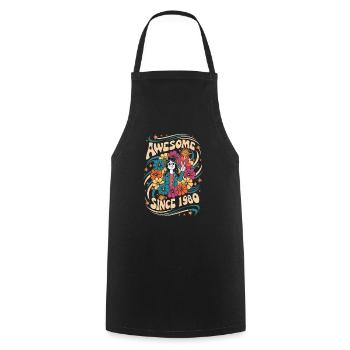 Années 1980 Hippie Anniversaire Rétro Fleurs - Tablier de cuisine - noir - Devant - AI Model Male 185 dark (185cm)