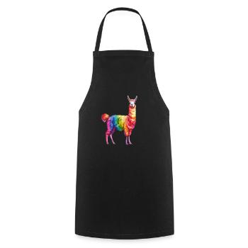 Buntes Regenbogen Lama - Kochschürze - Schwarz - Vorne - AI Model Male 185 dark (185cm)
