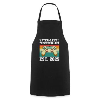 FATHER LEVEL UNLOCKED EST. 2025 Expectant - Cooking Apron - black - Front - AI Model Male 185 dark (185cm)