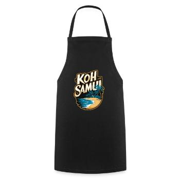 Plage souvenir de Koh Samui et palmiers - Tablier de cuisine - noir - Devant - AI Model Male 185 dark (185cm)