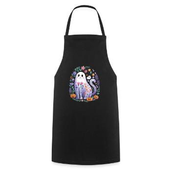 Chat mignon d'Halloween avec des citrouilles et des fleurs - Tablier de cuisine - noir - Devant - AI Model Male 185 dark (185cm)